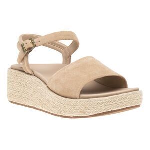 NEW ABEO Womens Size 6 Solstice Buckle Wedge Sandal w Metatarsal Pad Sand Beige